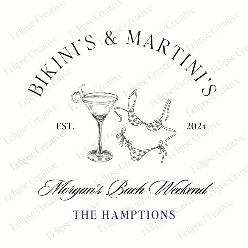 Martinis And Bikinis Bachelorette Logo Template, Editable Template, Beach Bachelorette Logo, Bach Merch Logo Template, Custom Canva Template