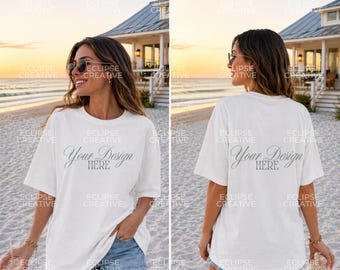 Pacote de Mockups Comfort Colors 1717, Mockup de Camiseta Oversized Frente e Verso, Mockup de Camiseta com Estética Y2K, Editável no Canva, Pacote de Mockups para Impressão Sob Demanda