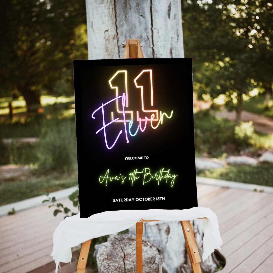 11th Birthday Sign, Neon Light Sign, Let's Party, Rainbow