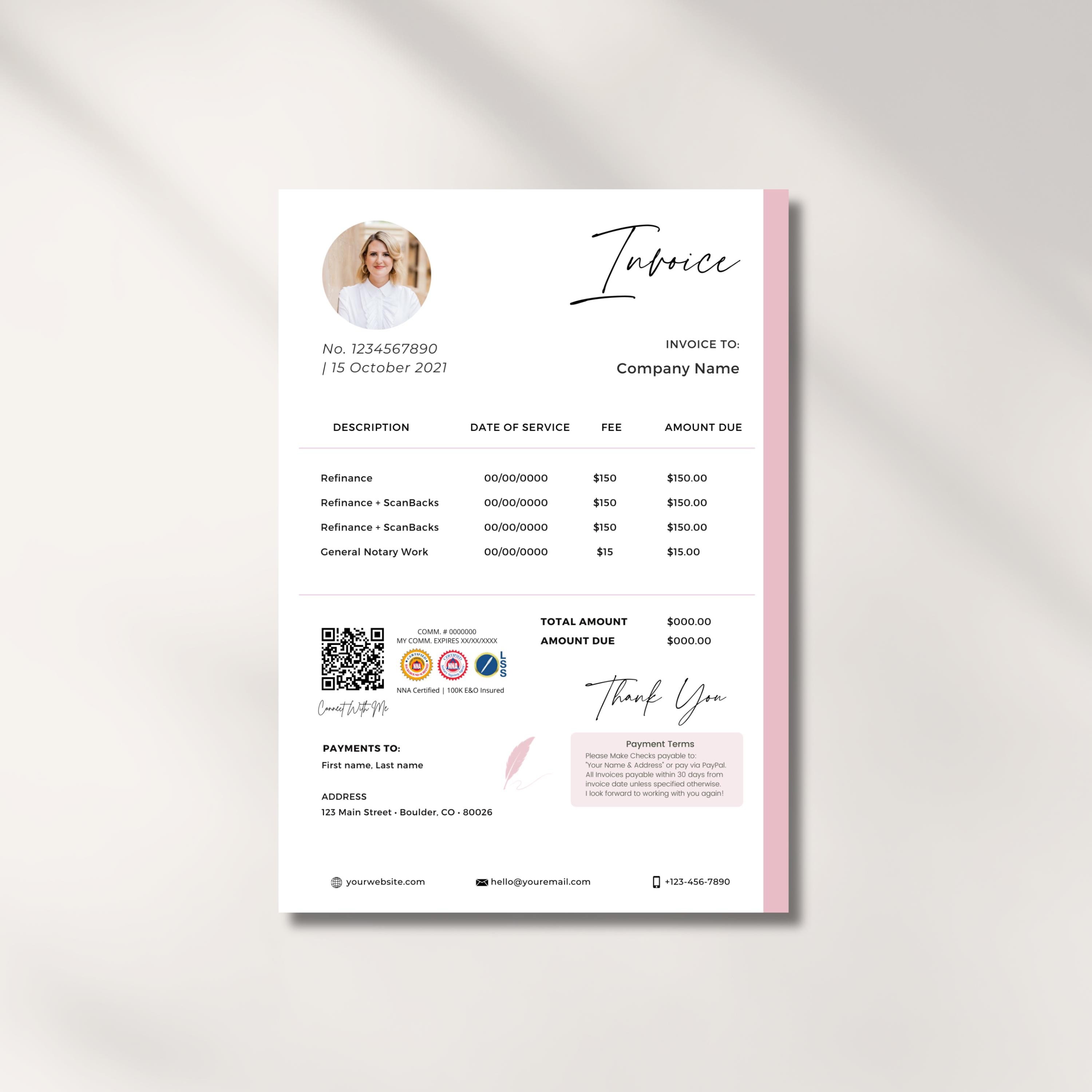 Notary Invoice Template | Invoice for Notary Public | Loan Signing ...