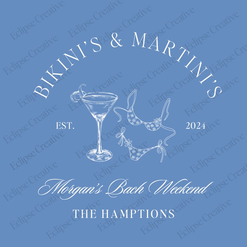 Martinis And Bikinis Bachelorette Logo Template, Editable Template, Beach Bachelorette Logo, Bach Merch Logo Template, Custom Canva Template