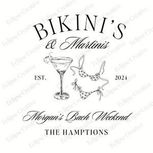 Martinis And Bikinis Bachelorette Logo Template, Editable Template, Beach Bachelorette Logo, Bach Merch Logo Template, Custom Canva Template