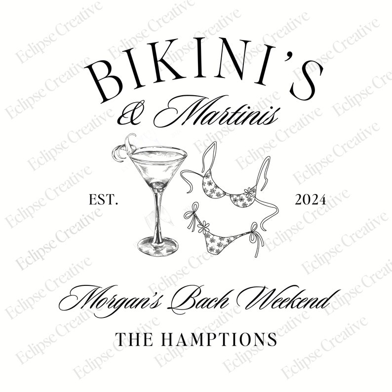 Martinis And Bikinis Bachelorette Logo Template, Editable Template, Beach Bachelorette Logo, Bach Merch Logo Template, Custom Canva Template