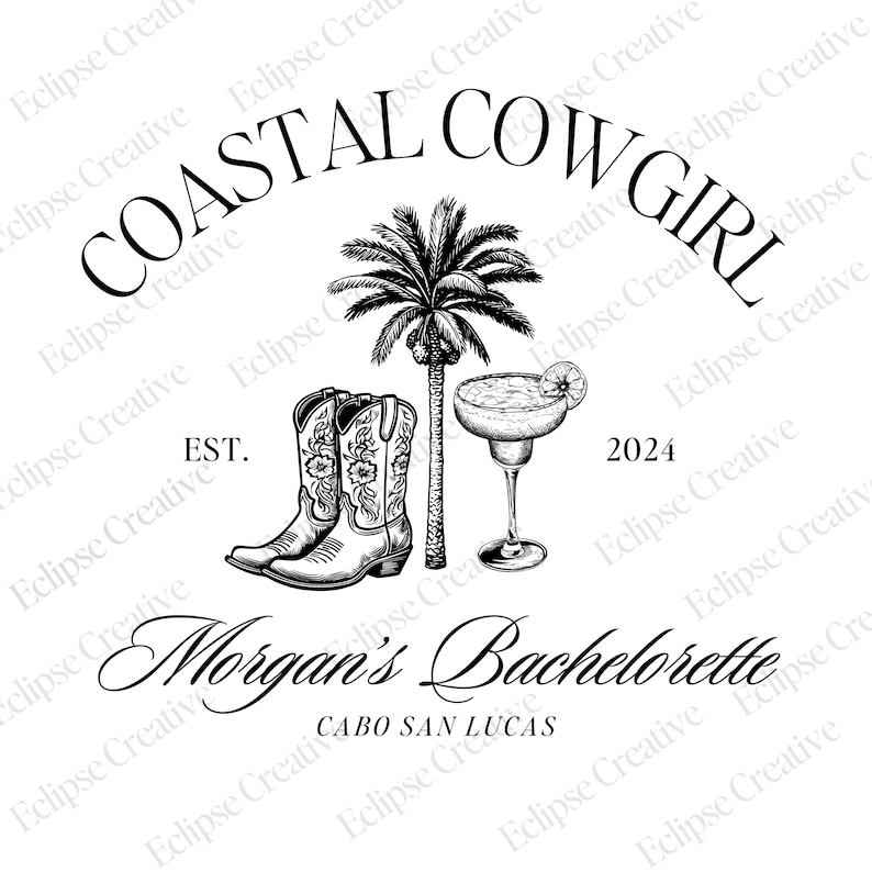 Coastal Cowgirl Bachelorette Logo Last Toast On The Coast Beach Bachelorette Shirt Design Coastal Cowgirl Girls Club Editable Canva Template