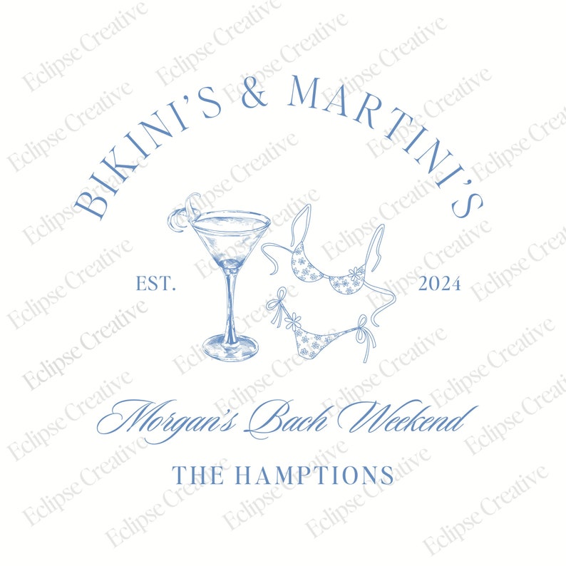 Martinis And Bikinis Bachelorette Logo Template, Editable Template, Beach Bachelorette Logo, Bach Merch Logo Template, Custom Canva Template