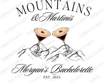 Mountains and Martinis Bach Party Logo Bachelorette Logo Canva Template Editable Social Club Logo Girls Club For Bridal Party Shirts Logo