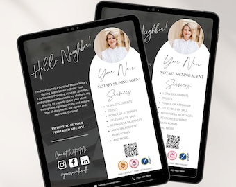 Folheto de marketing de notário, folheto de introdução de notário, prospecção de notário, modelos de agente de assinatura de empréstimo, folheto editável DIY, folheto de notário