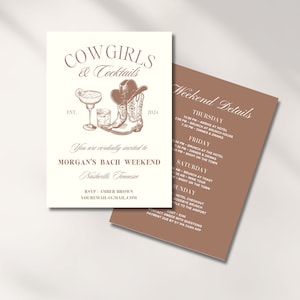 Cowgirls And Cocktails Bachelorette Invitation Cowgirl Bach Itinerary Nashville Bach Last Rodeo Bachelorette Invite Western Canva Template