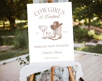 Cowgirls And Cocktails Bachelorette Sign Cowgirl Bach Welcome Sign Last Rodeo Theme Poster Western Bridal Shower Editable Canva Template