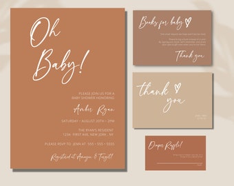 Baby Shower Einladung Vorlage, Minimalist Baby Shower einladen, Gender Neutral Baby Shower Bundle, Bücher für Baby, Windel Tombola