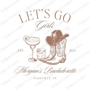 Cowgirl Bachelorette-logo Let&#39;s Go Girls Bachelorette ontwerp Western Bach-sjabloon PNG Cowgirl Social Club bewerkbare Canva-sjabloonontwerp