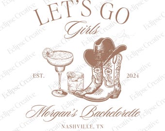 Cowgirl Bachelorette Logo Let's Go Girls Bachelorette Design Western Bach Template PNG Cowgirl Social Club Editable Canva Template Design