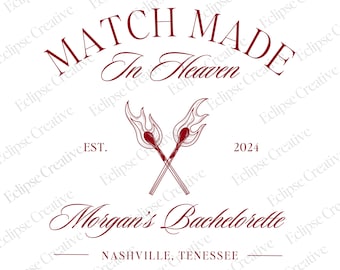 Modelo de logotipo Match Made in Heaven Bachelorette, modelo editável, logotipo Perfect Match Bach, modelo de logotipo Bach Merch, modelo Canva personalizado