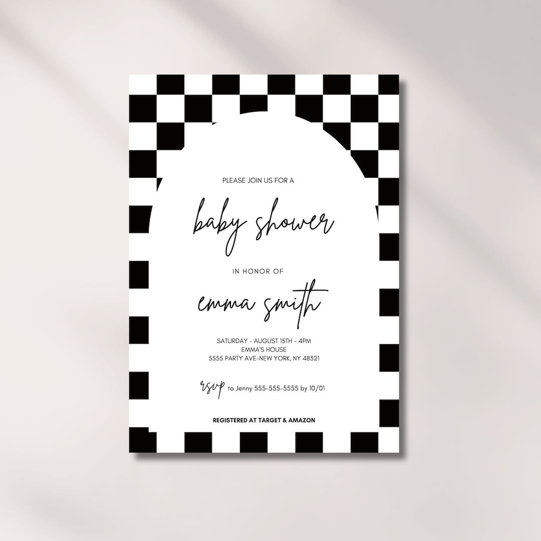 Checkers Baby Shower Invitation , Checkerboard Baby Shower Invite