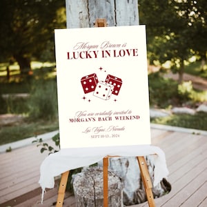 Lucky in Love Bachelorette Welcome Sign Las Vegas Bachelorette Sign Carte da gioco Modello di addio al nubilato Festa di addio al nubilato vintage di Las Vegas