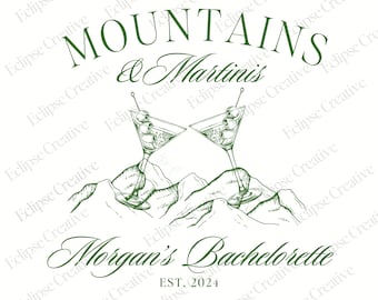 Montanhas e Martinis Logotipo da festa de Bach Logotipo da despedida de solteira Modelo Canva Logotipo editável do clube social Clube de meninas para camisas de festa de noiva Logotipo