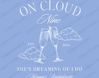 Cloud Nine Bachelorette ,Bride On Cloud 9 Template, Dreaming Of I Do, Custom Bach Club Design, Match Made In Heaven, Canva Editable Template