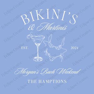 Martinis And Bikinis Bachelorette Logo Template, Editable Template, Beach Bachelorette Logo, Bach Merch Logo Template, Custom Canva Template