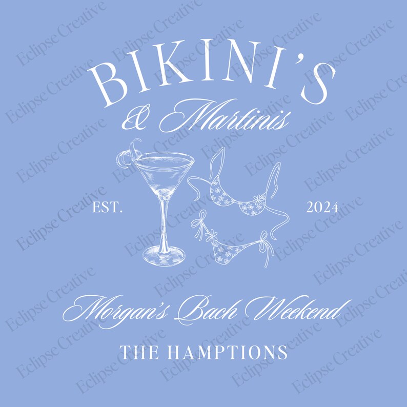 Martinis And Bikinis Bachelorette Logo Template, Editable Template, Beach Bachelorette Logo, Bach Merch Logo Template, Custom Canva Template