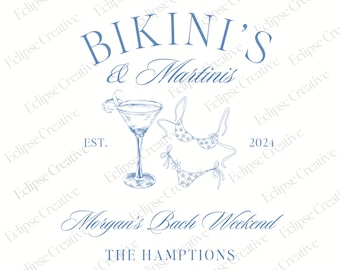 Martinis And Bikinis Bachelorette Logo Template, Editable Template, Beach Bachelorette Logo, Bach Merch Logo Template, Custom Canva Template