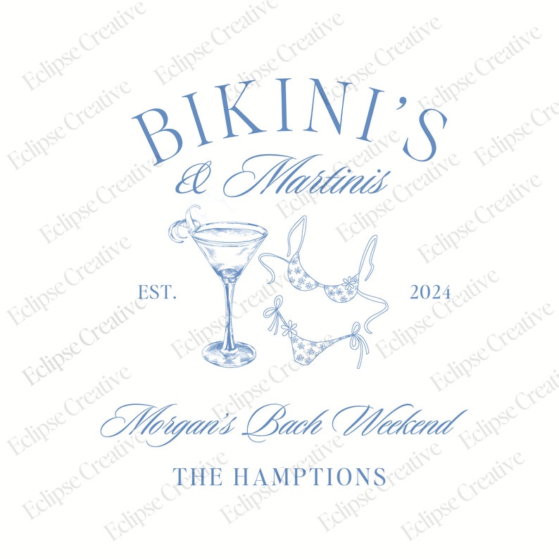 Martinis And Bikinis Bachelorette Logo Template, Editable Template, Beach Bachelorette Logo, Bach Merch Logo Template, Custom Canva Template
