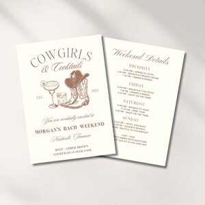 Cowgirls And Cocktails Bachelorette Invitation Cowgirl Bach Itinerary Nashville Bach Last Rodeo Bachelorette Invite Western Canva Template