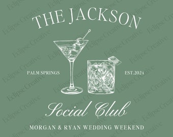 Luxury Bach Cocktail Club Logo,Social Cocktail Club,Cocktail Bach Logo,Custom Bach Club Logo,Last Toast On The Coast,Last Name Social Club