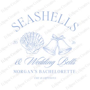 Seashells and Weddings Bells Bach Logo Template,Editable Template, Beach Bachelorette Logo,Bach Merch Logo Template,Custom Canva Template