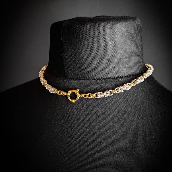 Chainmaille Choker mit Jumbo Verschluss - versilbert & vergoldet