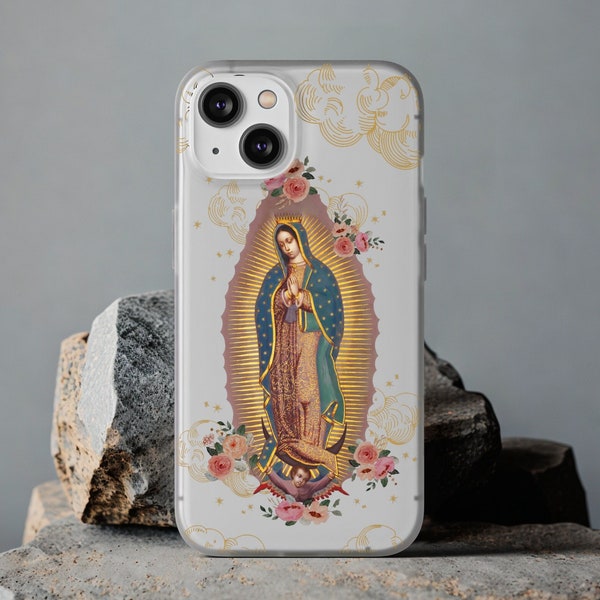 Our lady of Guadalupe iphone case, flexi clear Virgin Mary Catholic phone case, religious Samsung galaxy phone case, gift for Christian mom