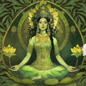 Groene Tara boeddhistische afdrukbare, meditatiekamer decor cadeau, mythologie spiritualiteit download, godin van vrede en verlichting, kunst aan de groene muur