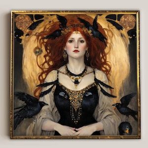 The Morrigan print, Celtic Goddess of Crows. Gothic mythology room decor, art nouveau witchy gift.