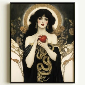 Lilith print, Giclee Art Nouveau poster, Goddess with serpents, mythology gothic wall art, sacred feminine, feminist decor, witchy gift