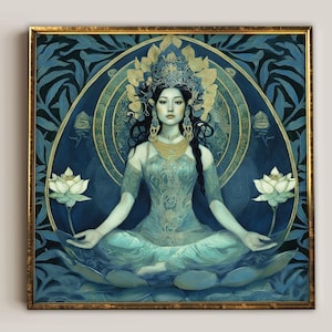 Blaue Tara Druck, buddhistische Meditationsraumdekorgeschenk, Mythologie Wandkunst, blaue Spiritualität Plakat, Verwandlungsgöttin des Zorns zum Frieden.