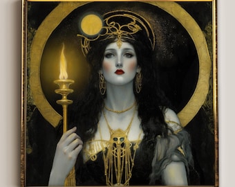 Hekate print, Goddess of witchcraft, gothic wall art, witchy gift, art nouveau poster
