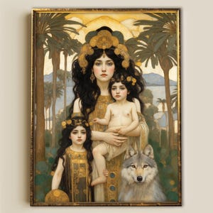 Leto with twins Apollo & Artemis Print, Single Mother gift, Goddess canvas, Delos Greek mythology,