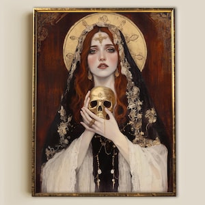 Mary Magdalene Giclee Print, Mystical Catholic Icon, Gothic Decor, Divine Feminine Skull