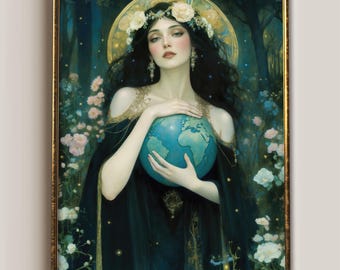 Gaia Art Nouveau Print, Earth Goddess Greek Mythology Wall Decor (Giclee or Canvas)