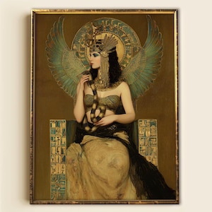 Isis Giclée Print, Egyptian Goddess Art Nouveau Gold Decor, Mythology Art Deco snake poster