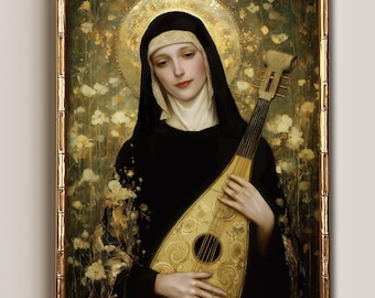 St. Hildegard of Bingen Print – Patron Saint Musicians Writers Art Nouveau Catholic Icon