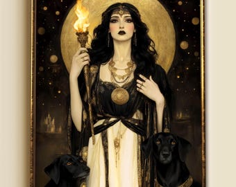 Hekate print, Art Nouveau canvas, Goddess of witchcraft, Greek mythology, gothic Divine feminine
