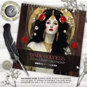 Dark Goddess 2024 Calendar Black Wall Calendar Moon Phases Greek Mythology Gift For Her I Calendar Dark Aesthetic for Boho Gothic Pagan Room