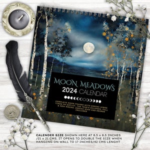 Moon Phase Calendar 2024 I Lunar Calendar Us, Uk & Aussie Moon Times, Colourful Illustrated Astrological Wall Calendar, Pagan Witchy Gift.