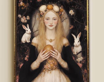 Ostara Goddess Art Print | Spring Equinox, Wiccan Easter Decor