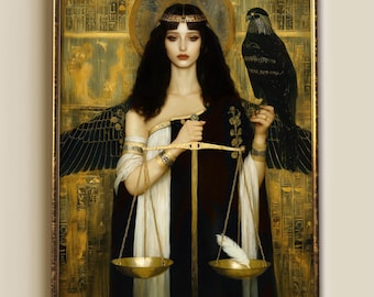 Impresión giclée de la diosa egipcia Maat, arte mural de justicia y verdad, regalo de cumpleaños para abogado y Libra.