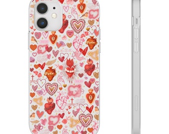 Sacred heart love collage iPhone Case, Christian Valentine's gift, cute mood board clear phone case, neon vintage samsung phone pink & gold