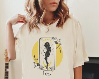 Leo Zodiac shirt, Zodiac tarot card tee, Leo tarot, Celestial gift for Leo, Trendy Oversized Tee, Leo Mom,