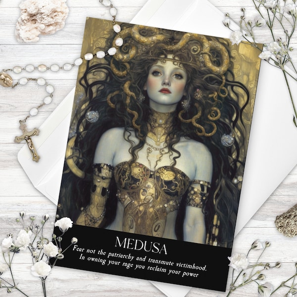 Medusa Goddess Card, Protection For Friend, Thinking Of You Divorce Or Abuse Deity Card, 5 X 7" Goddess Altar Art, Witchy Home Decor Spell.