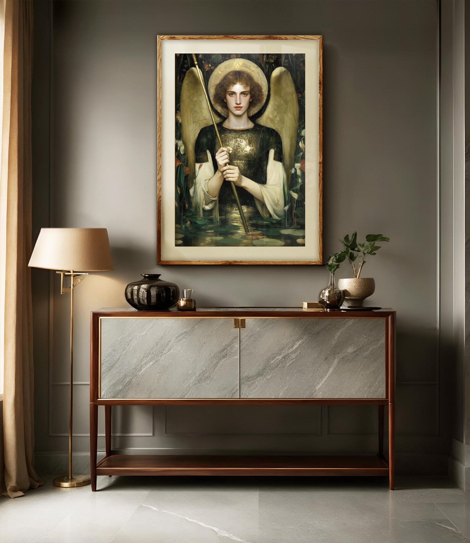 Archangel Raphael Healing Art Print, Water Lily Lake Angel Art, Moody ...