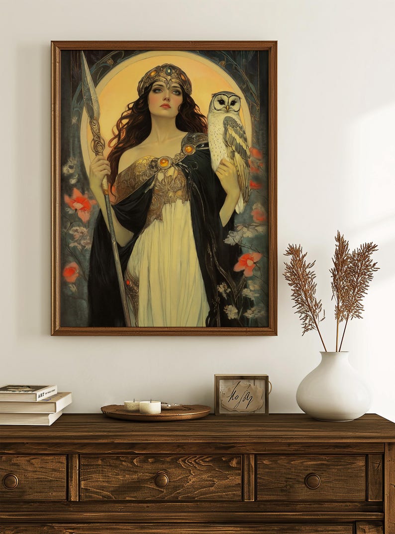 Pallas Athena Art Nouveau Print, Greek Goddess Wisdom Warrior Poster image 9